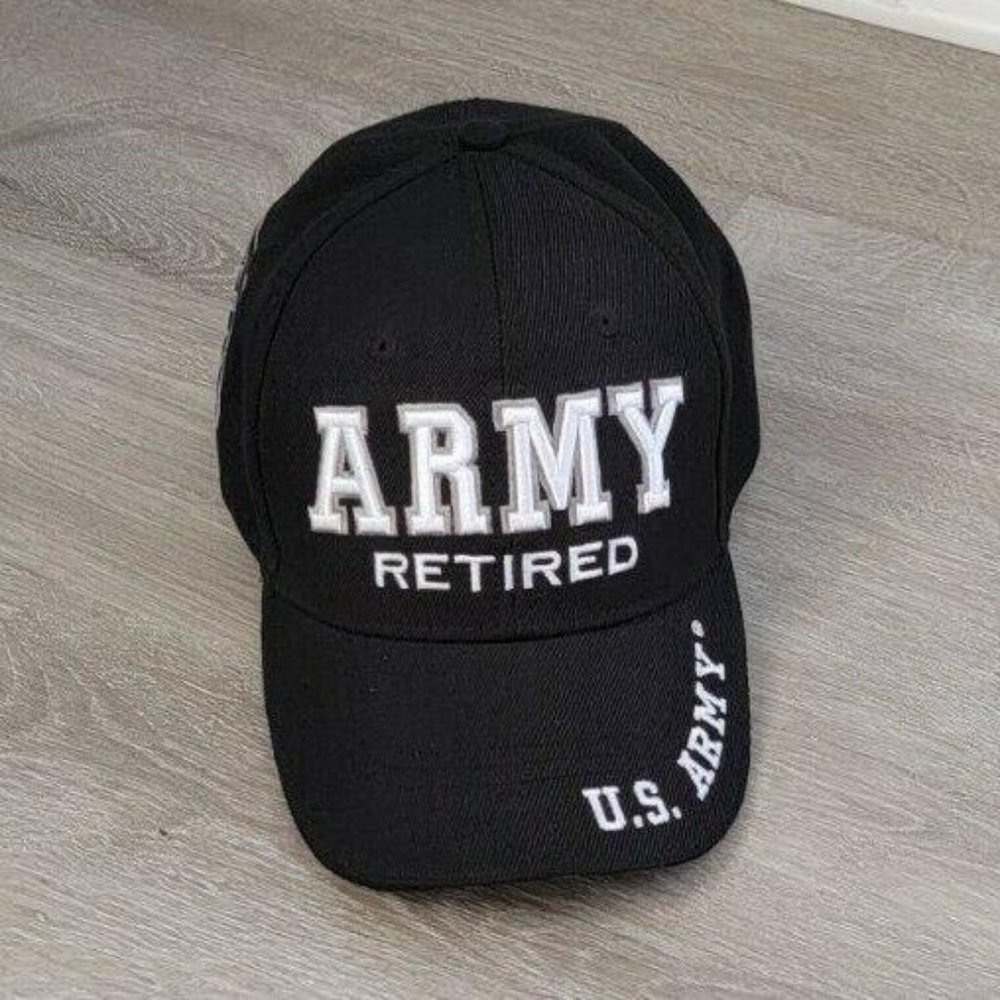 US ARMY RETIRED ROUND SIDE LINE BALL CAP HAT BLACK